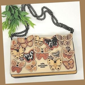 NEW Rare Coach F70085 Callie Foldover Chain Clutch With Butterfly Applique